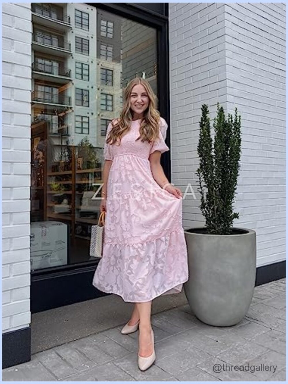 Puff Sleeve Smocked Floral Lace Tiered Maxi Dress - Picture 5 of 7